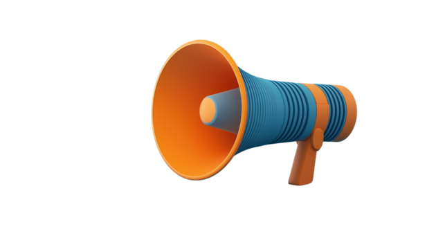 3D megaphone icon with sound wave details, content promotion and announcement symbol, PNG