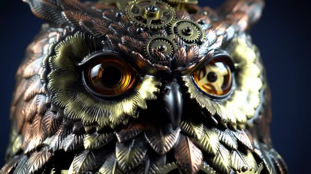 Steampunk owl figurine closeup