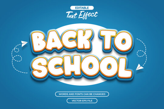 Back to school editable text effect with cartoon text style and blue background