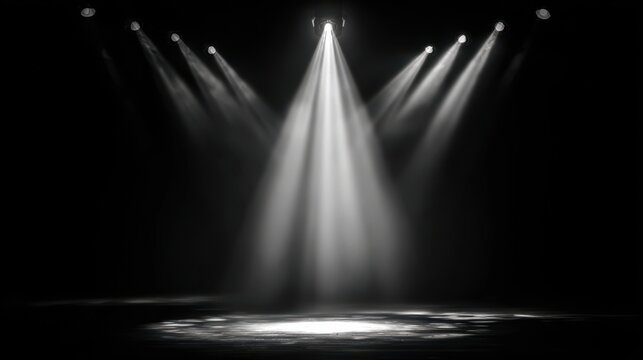 Fototapeta High-Quality Stock image of stage with spotlight illuminated, stage light background, stage lighting effect, black and white.