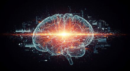 Futuristic digital brain with circuitry illustrating artificial intelligence and data processing