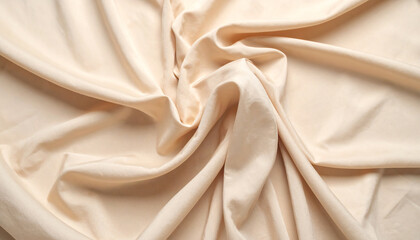 Obraz premium Soft, crumpled fabric in a light beige color, showcasing gentle folds and a smooth texture