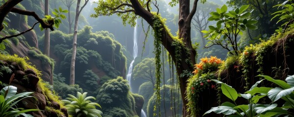 epiphytes in humid tropical forests creating microhabitats that enhance biodiversity and nutrient cycling.