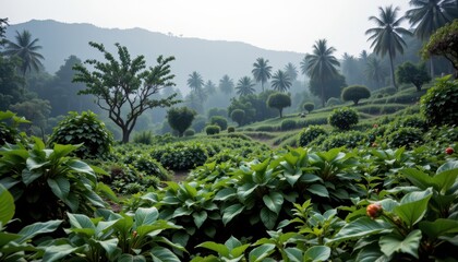 humid climate causing natural vegetation to develop strong defense chemicals against fungal infections and herbivory.