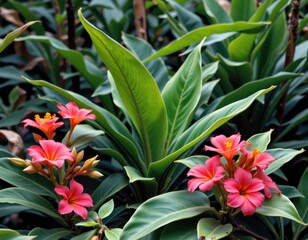 tropical plants developing mutualistic relationships with insects and animals in humid habitats for pollination.