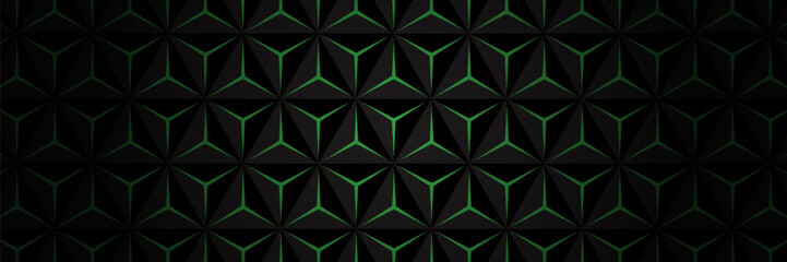 Dark hexagon abstract technology background with bright green flashes below the hexagon. Vector hexagon abstract technology background.