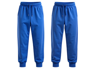 Floating Blue Joggers with Soft Shadows, Athletic Wear Mockup, Transparent Background. 