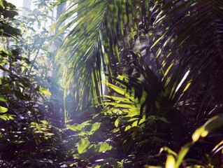 Sunlight Breaks Through Lush Jungle Leaves