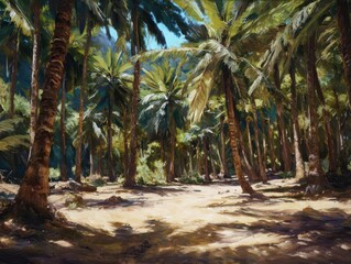 Sunlight Filtering Through Tropical Palm Grove