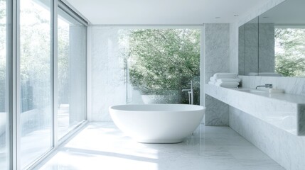 Serene Modern Bathroom with Marble and Natural Light