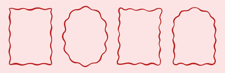 Wavy edge shapes frame box vector illustration isolated on white. Squiggle curve doodle rectangle and oval sketch.