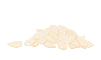 Side view of a pile of white sesame seeds with cut out background, flat vector.