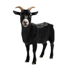 Realistic render of a smiling black goat posing against a solid black background