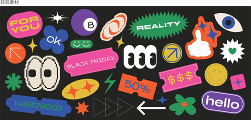 Retro trend Y2K vector illustration, creative geometric shape graphics