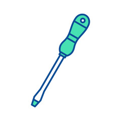 Blade head screwdriver icon. Construction tool. Color vector instrument illustration