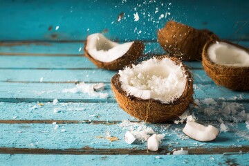 Tropical Still Life with Fresh Cracked Coconut