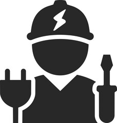 Electrician solid icon used in electrical work, power maintenance, and utility service designs.