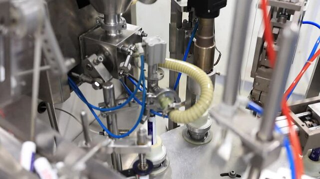 production line of the ointment tube in the Pharma factory