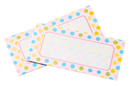 Colorful polka dot patterned name tags isolated with transparent background