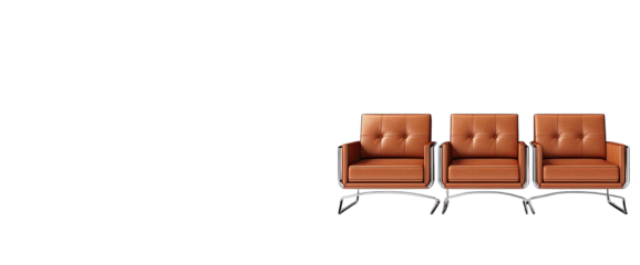 Three tan leather armchairs with metal legs