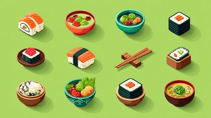 Sushi Cuisine Trend cultural unity roll chopstick icons global culinary motif taste innovation diffusion vector illustration