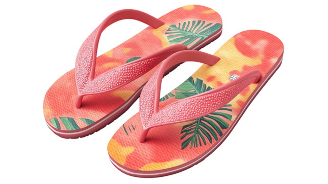 3D flip-flop sandals icon with summer pattern and realistic texture, on white background, PNG