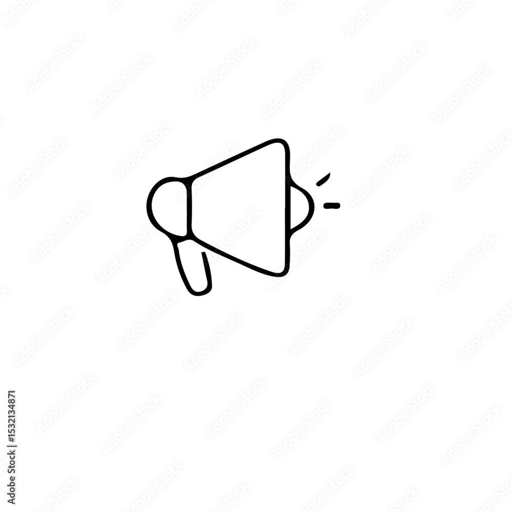 Poster a simple line drawing of a megaphone with a small radiating line indicating sound on a white backgro