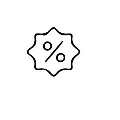A simple line drawing of a percentage symbol inside a starburst shape on a white background surface view