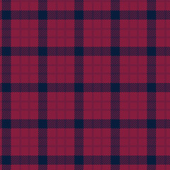 Seamless deep red and navy blue plaid pattern design for fabric, wallpaper, and backgrounds