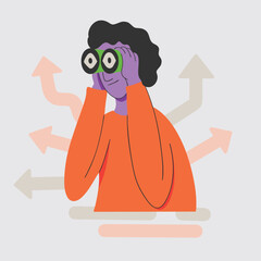Business Vision and Strategic Direction. Illustration of a Man Looking Through Binoculars with Arrows.