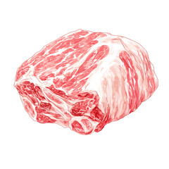 Fresh raw beef meat cut for cooking or grilling with vibrant red color and marbling texture on a white background, no packaging or additional ingredients