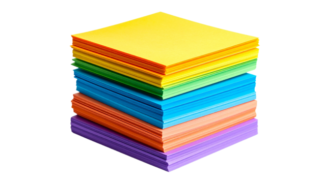 stack of colorful paper isolated on solid white  background in Png form