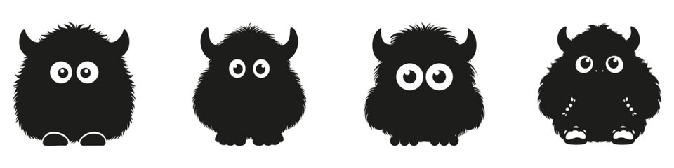 Fototapeta premium Cute Monster Silhouettes Icon Set. Children Content and Halloween Decoration Collection. Isolated Vector Illustration