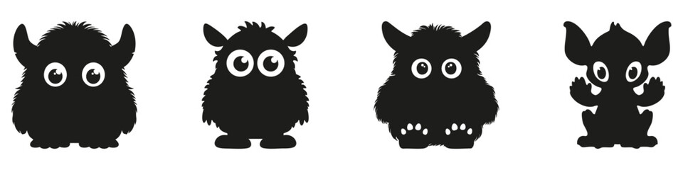 Obraz premium Cute Monster Silhouette Icons Set. Children's Games And Halloween Decoration Collection. Isolated Vector Illustration