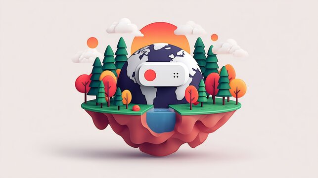 Vr Cultural Exchange Platform cultural exchange headset globe icons digital collaboration trend immersive learning motif vector illustration