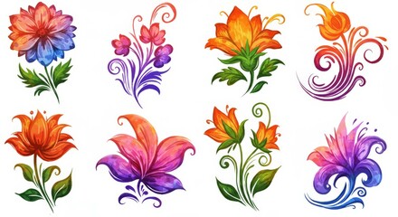  floral elements collection with vibrant, loose brushstrokes. Includes various flowers