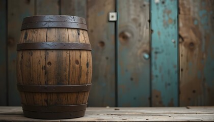 Rustic Wooden Barrel with Blurred Retro Background for Vintage Themes