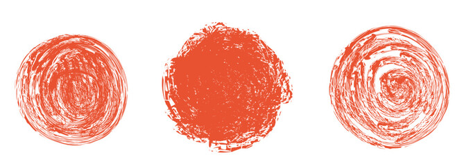 Japan round sun with crayon grunge brush texture effect. Rough ink paint in red color