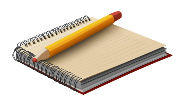 3D pencil and notebook icon combination with school or productivity theme, transparent PNG