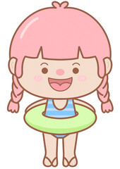 Hand drawn colorful happy bikini day cute kid girl