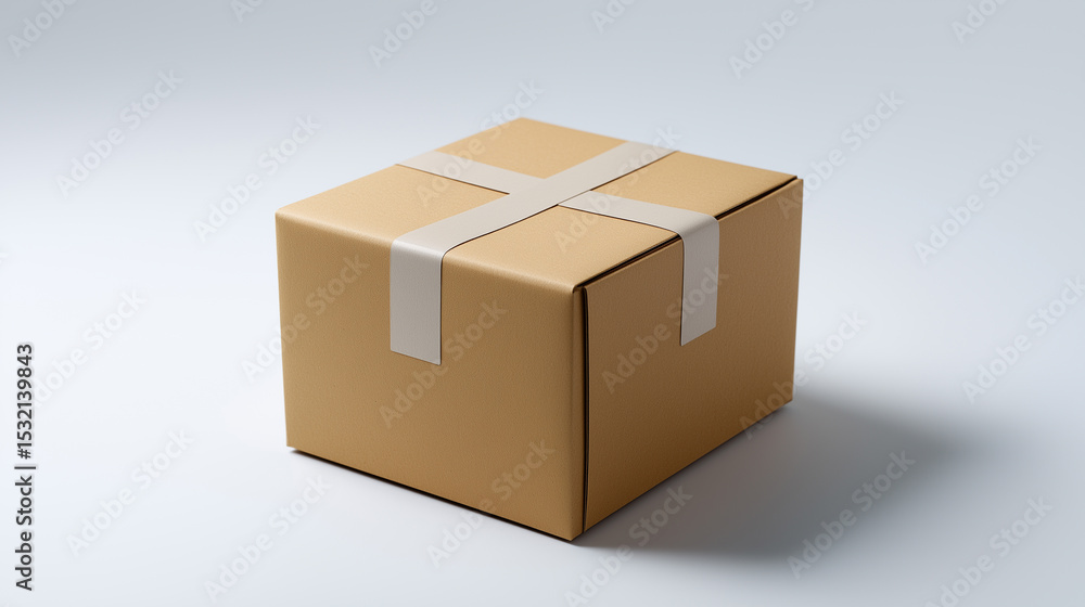 Poster single cardboard box placed in a minimalistic studio with soft shadows.