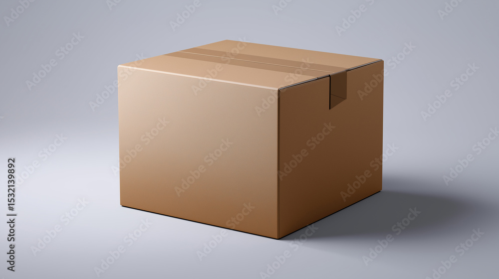 Poster single cardboard box placed in a minimalistic studio with soft shadows.