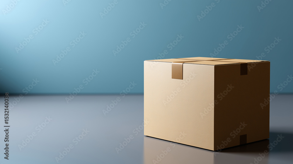 Poster single cardboard box placed in a minimalistic studio with soft shadows.