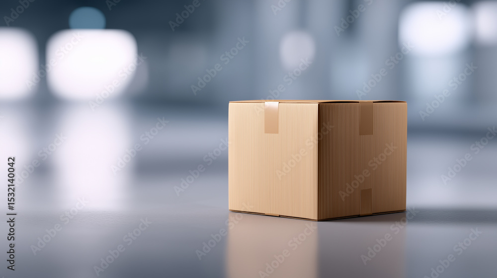 Poster single cardboard box placed in a minimalistic studio with soft shadows.