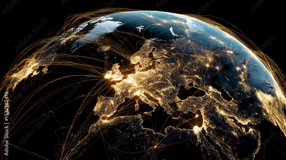 Aufkleber europe-focused digital earth view with glowing connection lines symbolizing global data exchange.