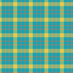 Seamless turquoise and gold plaid pattern with orange stripes design for fabric, wallpaper, and backgrounds