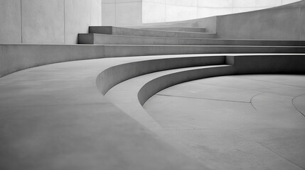 Obraz premium Minimalist concrete steps with smooth curves and architectural shadows in natural light. 