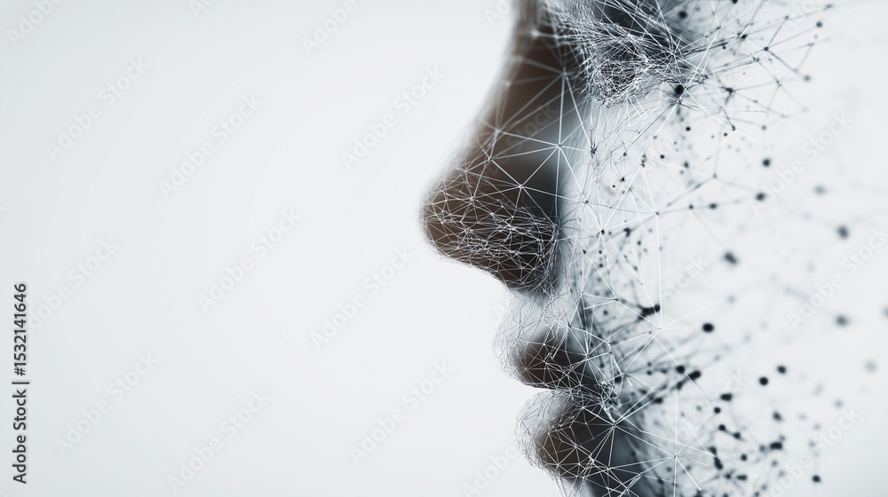 Aufkleber minimalist side profile of a human face constructed from digital dots and connecting lines.