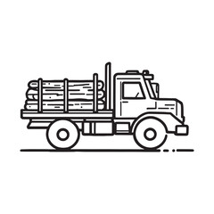 Naklejka premium Simple Logging Truck Line Art Vector