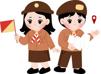 cute pramuka kid scout cartoon character